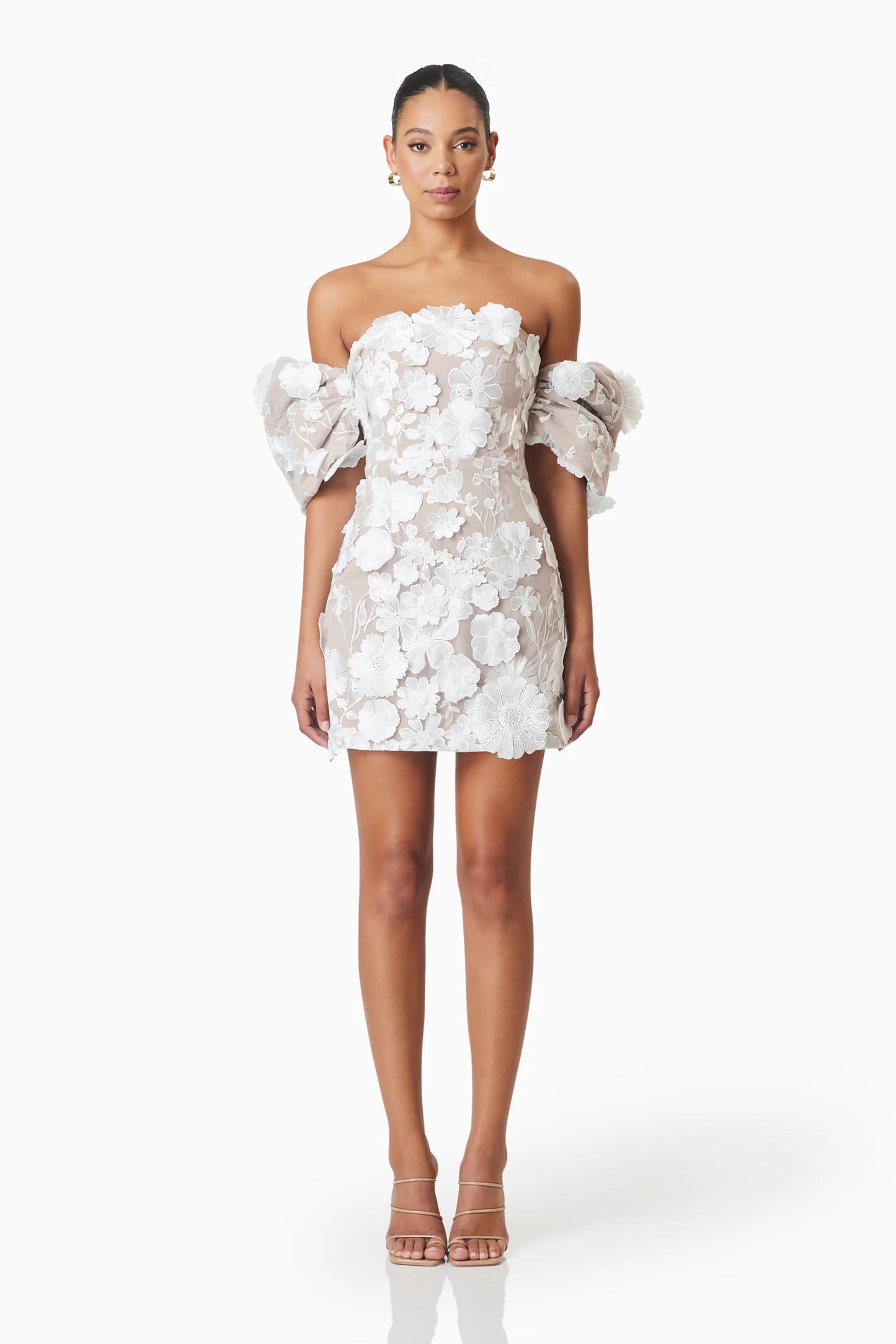 Elliat - Perry Floral Embellished Mini Dress in White