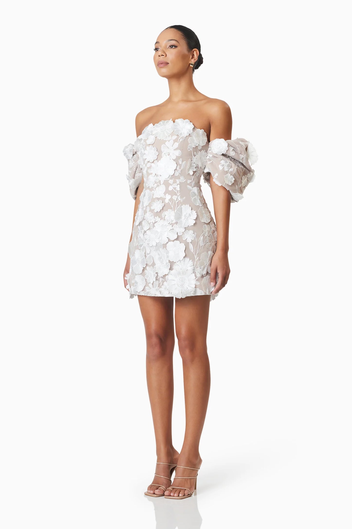 Elliat - Perry Floral Embellished Mini Dress in White