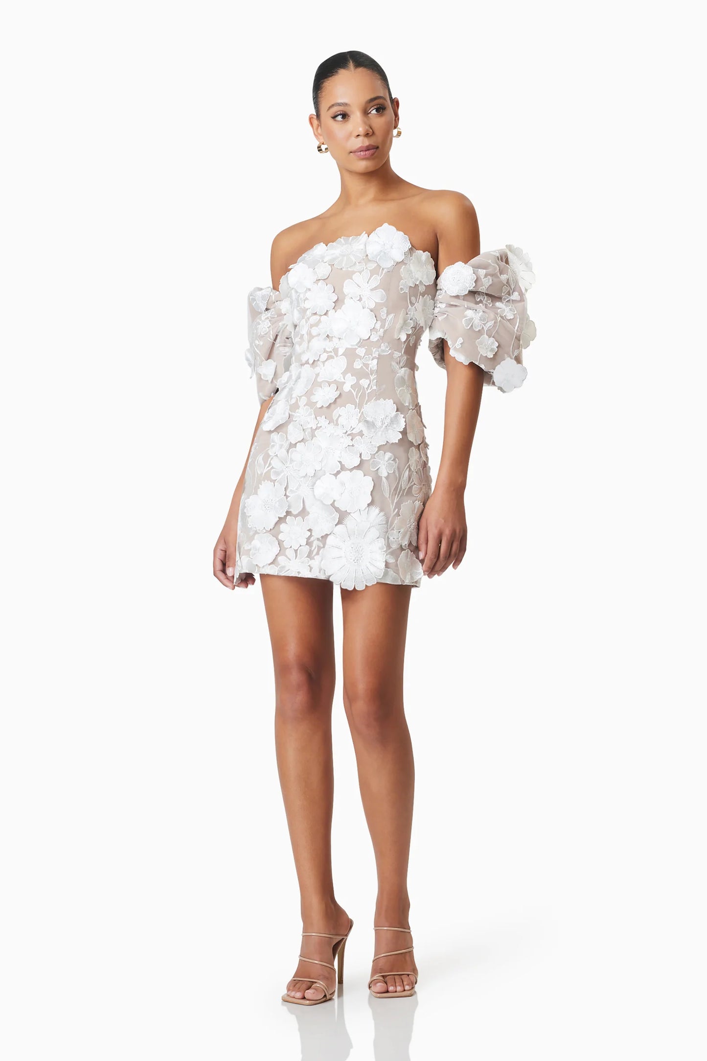 Elliat - Perry Floral Embellished Mini Dress in White