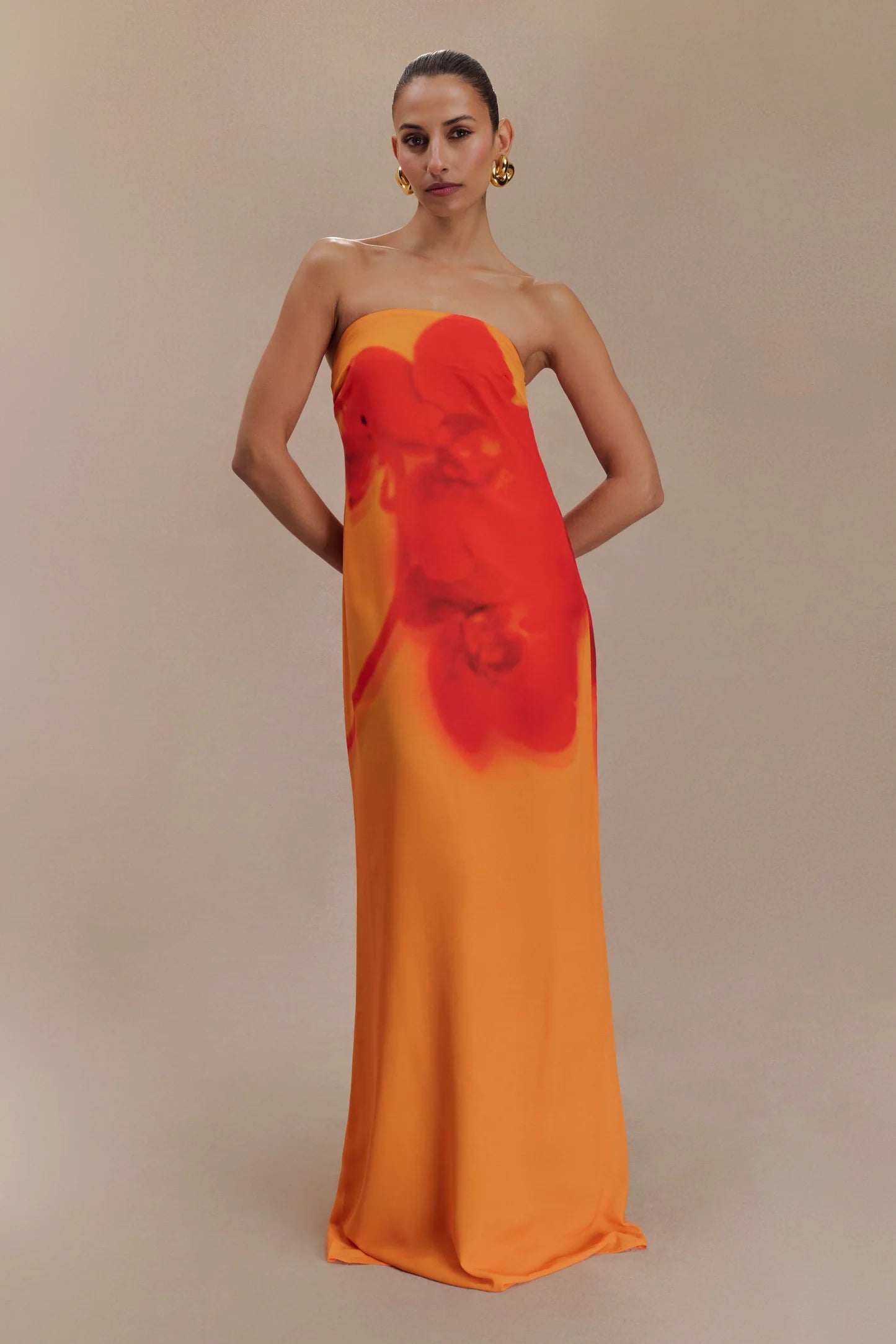 Meshki - Amaya Strapless Chiffon Maxi Dress - Koi Orchid Print