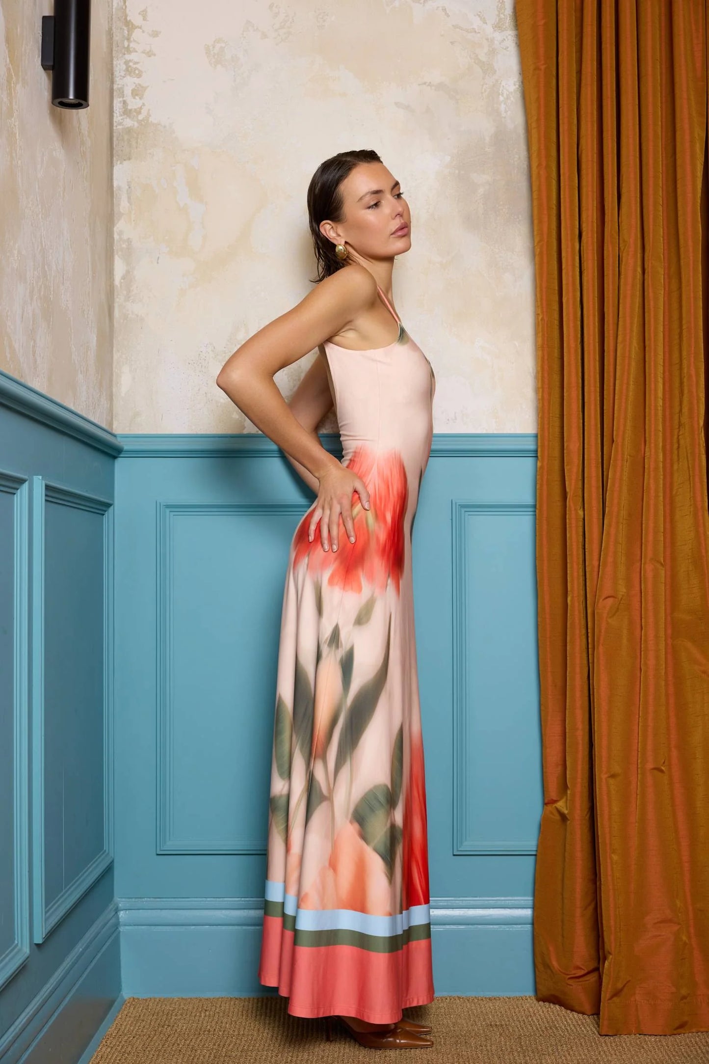 With Harper Lu - Low Back Maxi Dress - Peach Floral